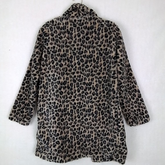 Calvin‎ Klein Open Front Plush Sherpa Fleece Jacket Size Small w/ Leopard Print - Picture 2 of 11